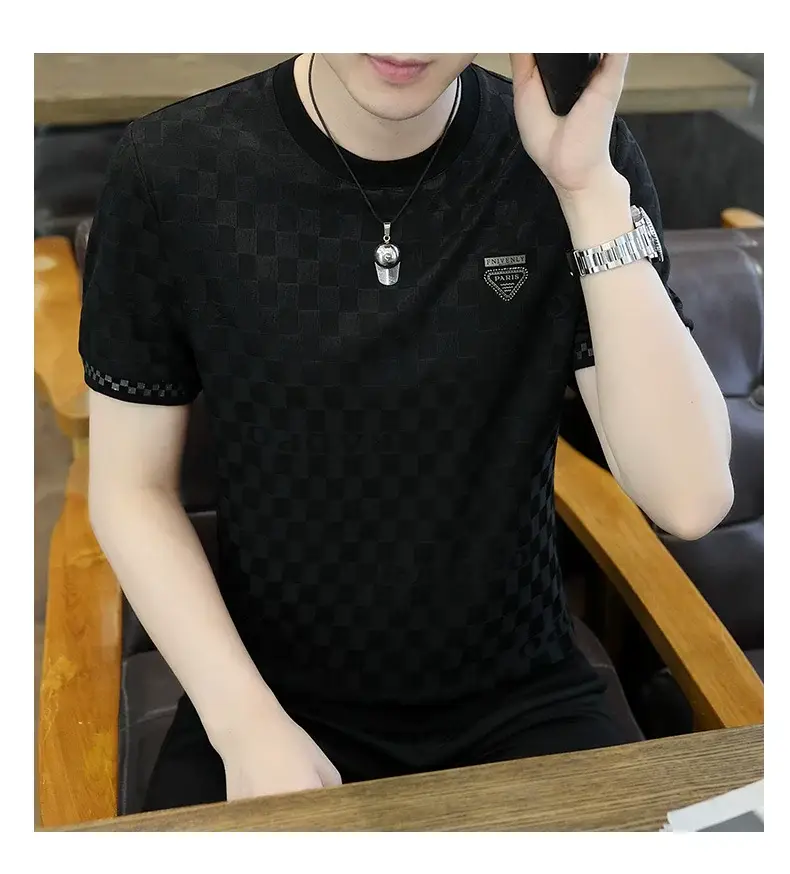 Men Ice Silk Short Sleeve T-Shirt Black 2025 — feature 9