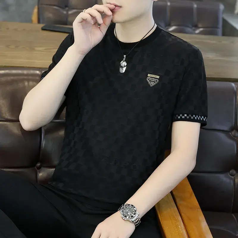 Men Ice Silk Short Sleeve T-Shirt Black 2025