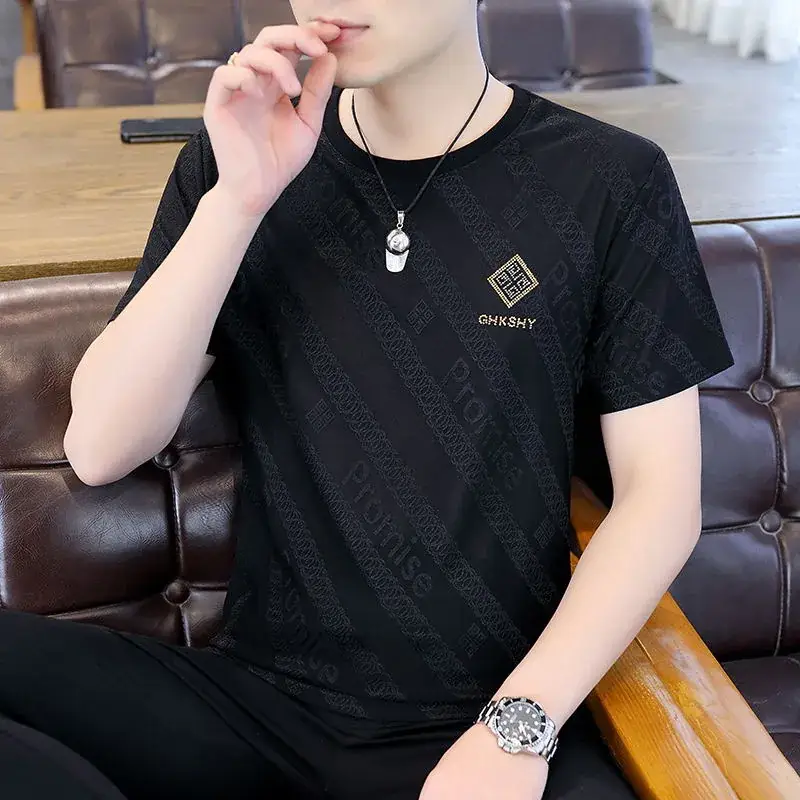 Men Ice Silk Short Sleeve T-Shirt Black 2025