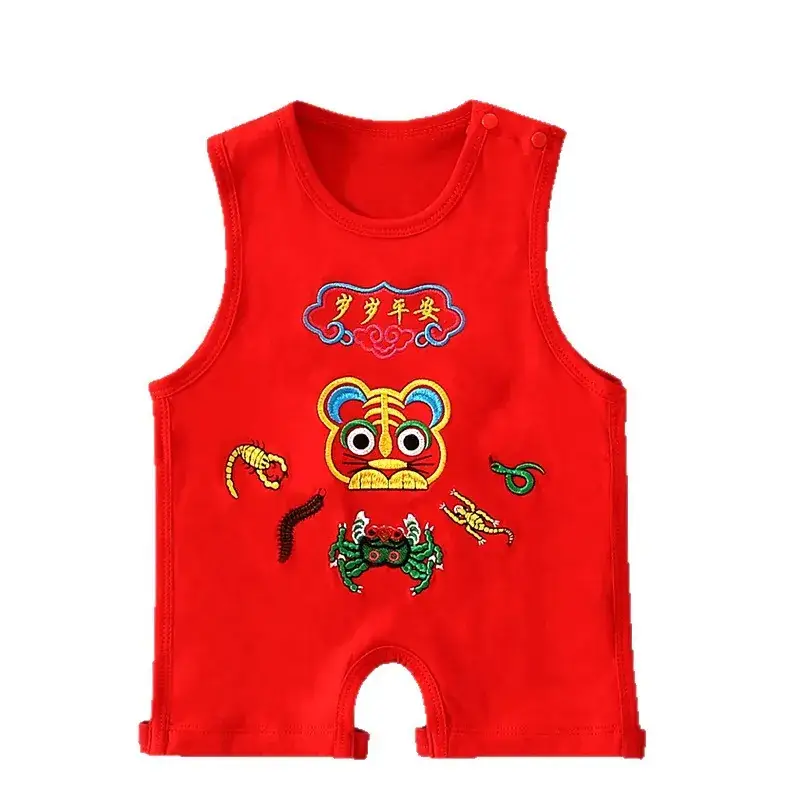 Red Dragon Embroidered Baby One-Year Sleeveless Dress - Image 12