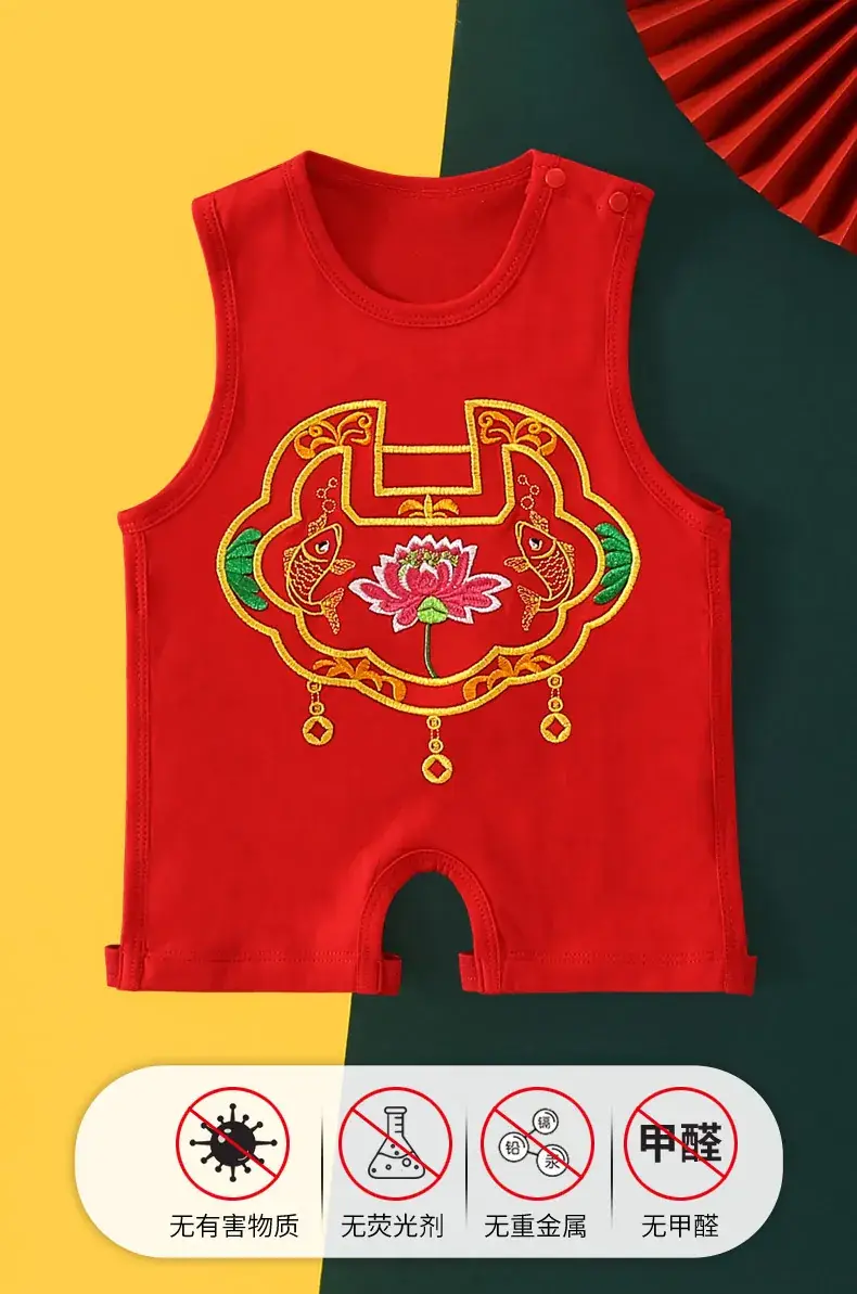 Red Dragon Embroidered Baby One-Year Sleeveless Dress — feature 11