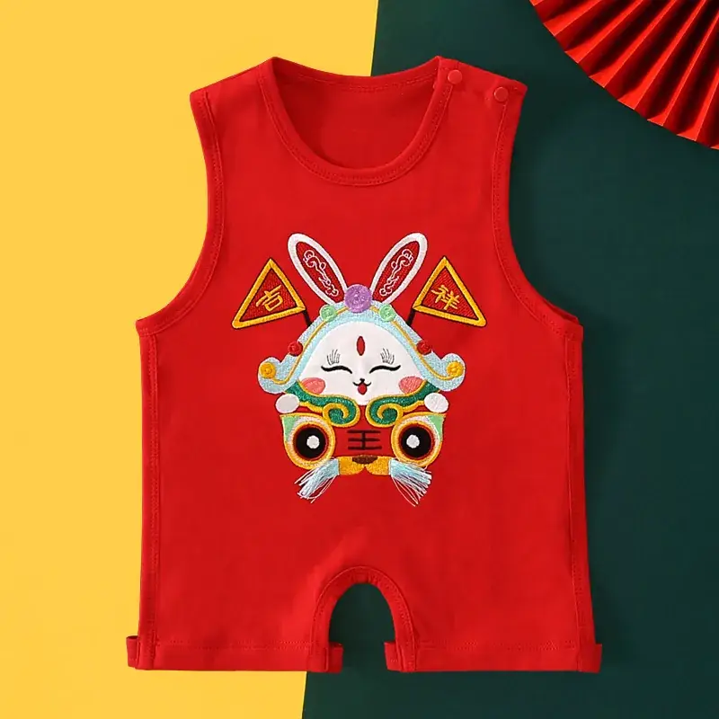 Red Dragon Embroidered Baby One-Year Sleeveless Dress - Image 7