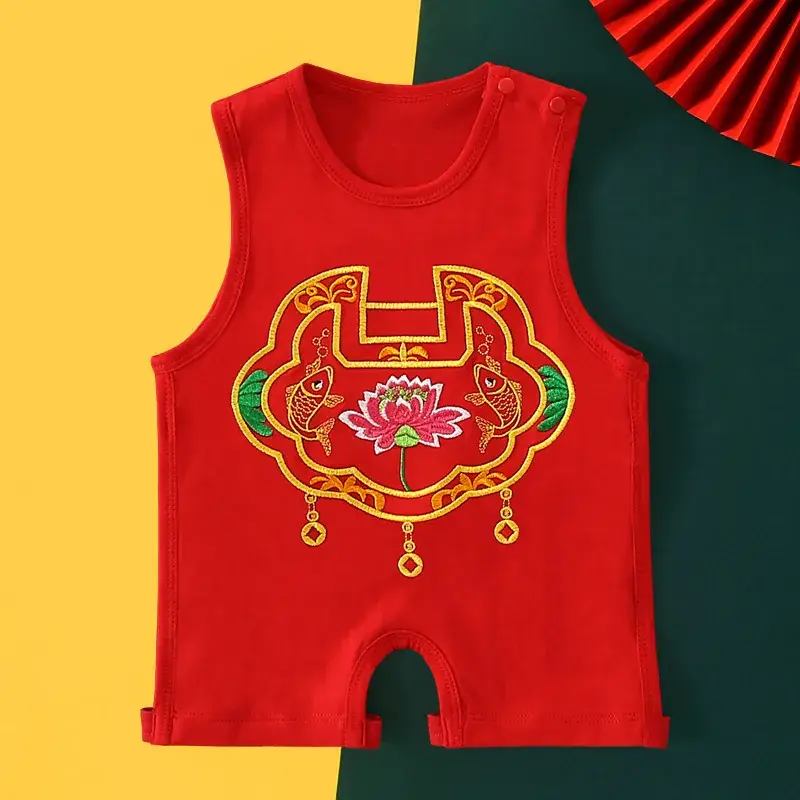 Red Dragon Embroidered Baby One-Year Sleeveless Dress - Image 8