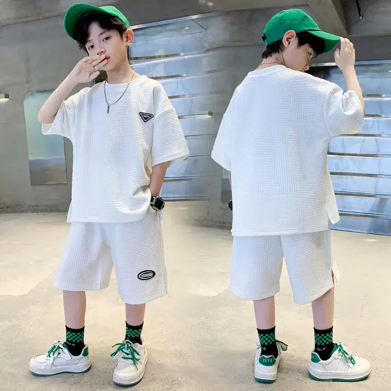 Summer Boys Light Gray Sports Casual Suit Large - Image 5