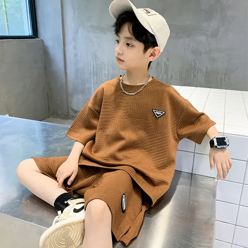 Summer Boys Light Gray Sports Casual Suit Large - Image 6