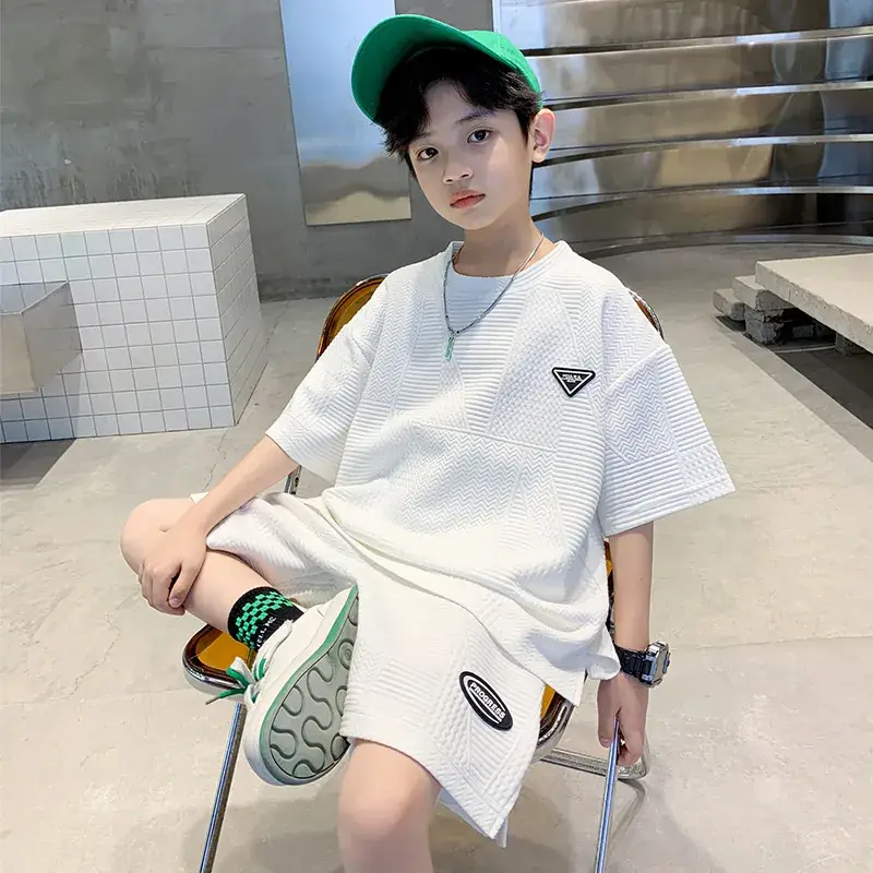 Summer Boys Light Gray Sports Casual Suit Large - Image 7