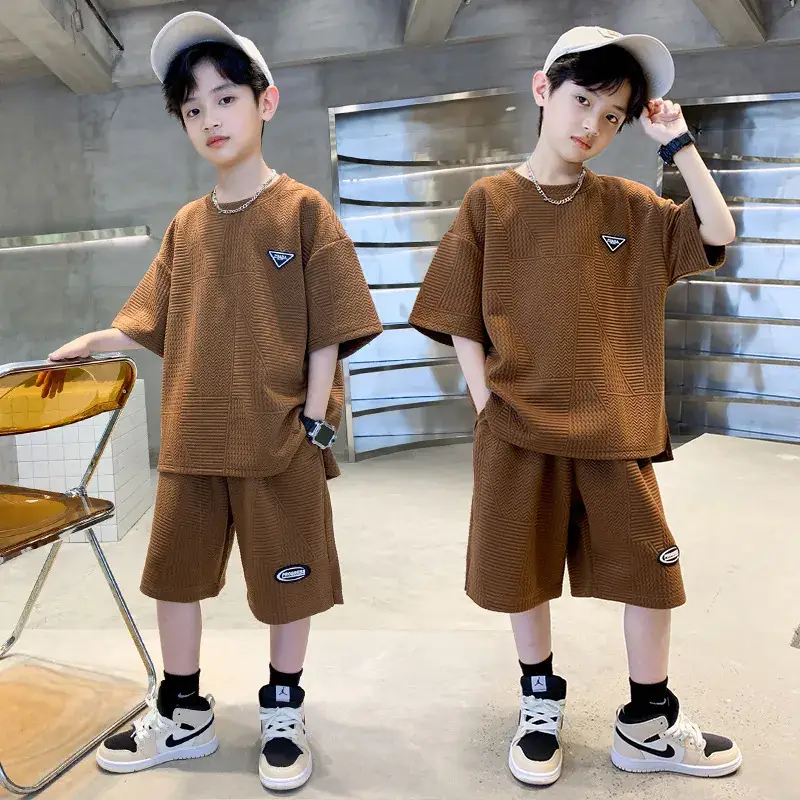 Summer Boys Light Gray Sports Casual Suit Large - Image 3