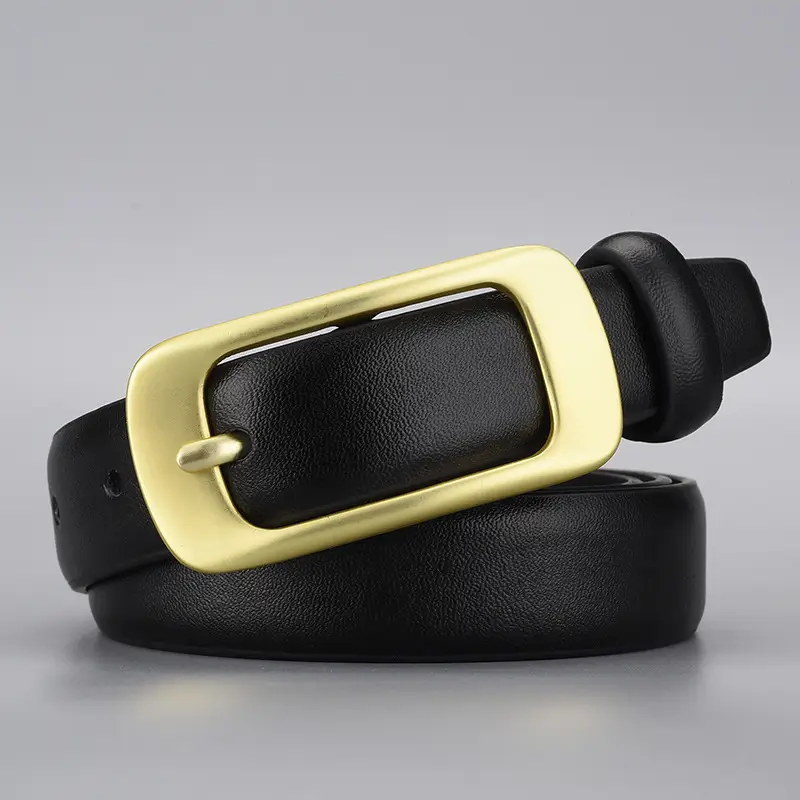 Women's Golden Buckle Belt Genuine Leather Vintage Japanese Style - Image 1