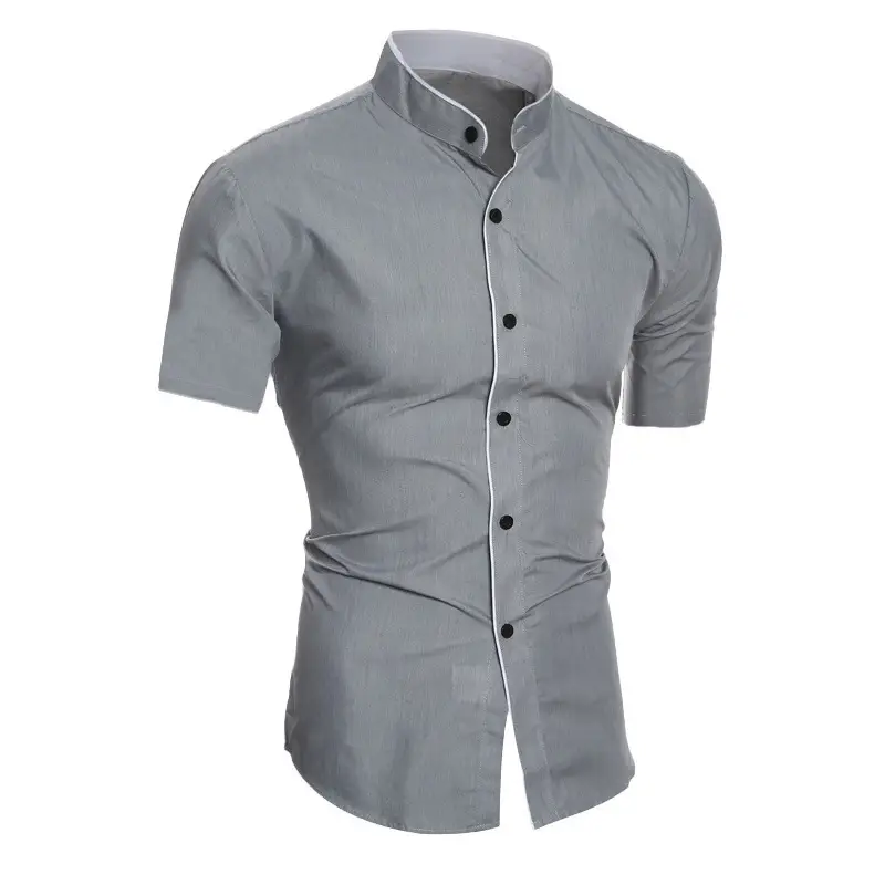 Men's Grey Slim Fit Zip Front Shirt - Image 3