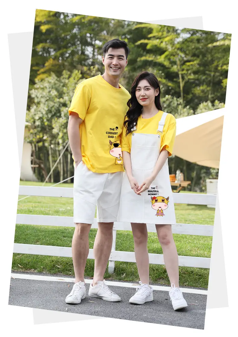 Cotton Cartoon Family Suit Yellow White Kids T-Shirt Shorts — feature 25