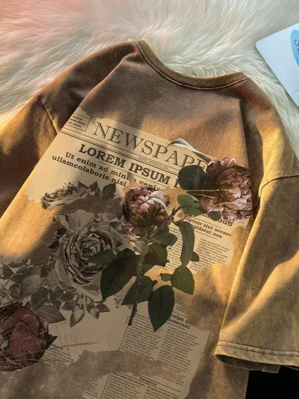 Pink Rose Print Oversized T-Shirt for Men Women - Image 9