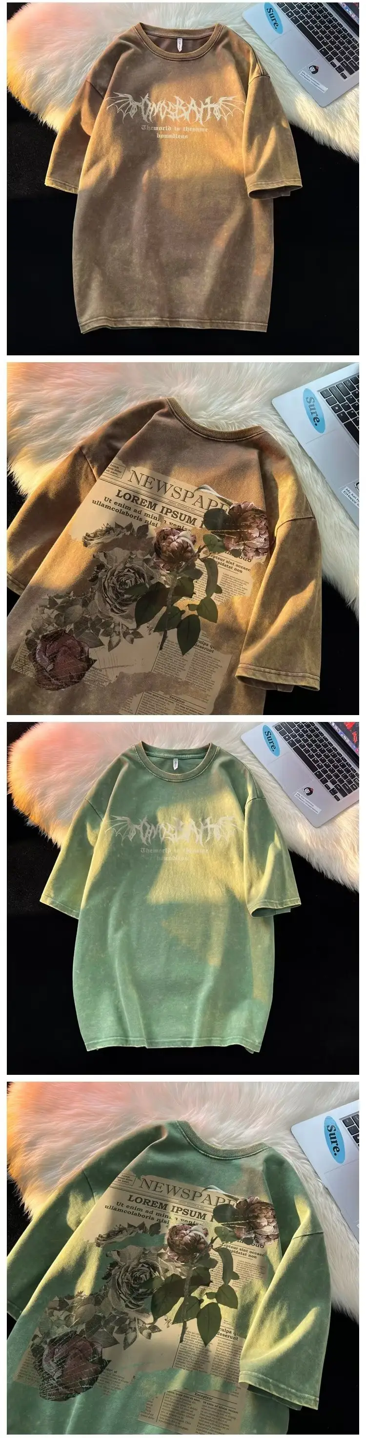 Pink Rose Print Oversized T-Shirt for Men Women — feature 4
