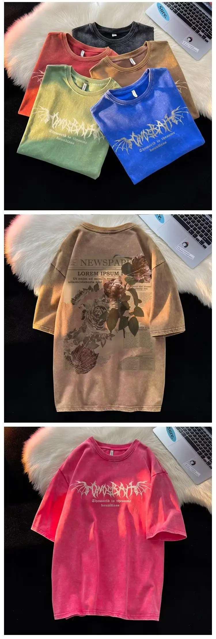 Pink Rose Print Oversized T-Shirt for Men Women — feature 6