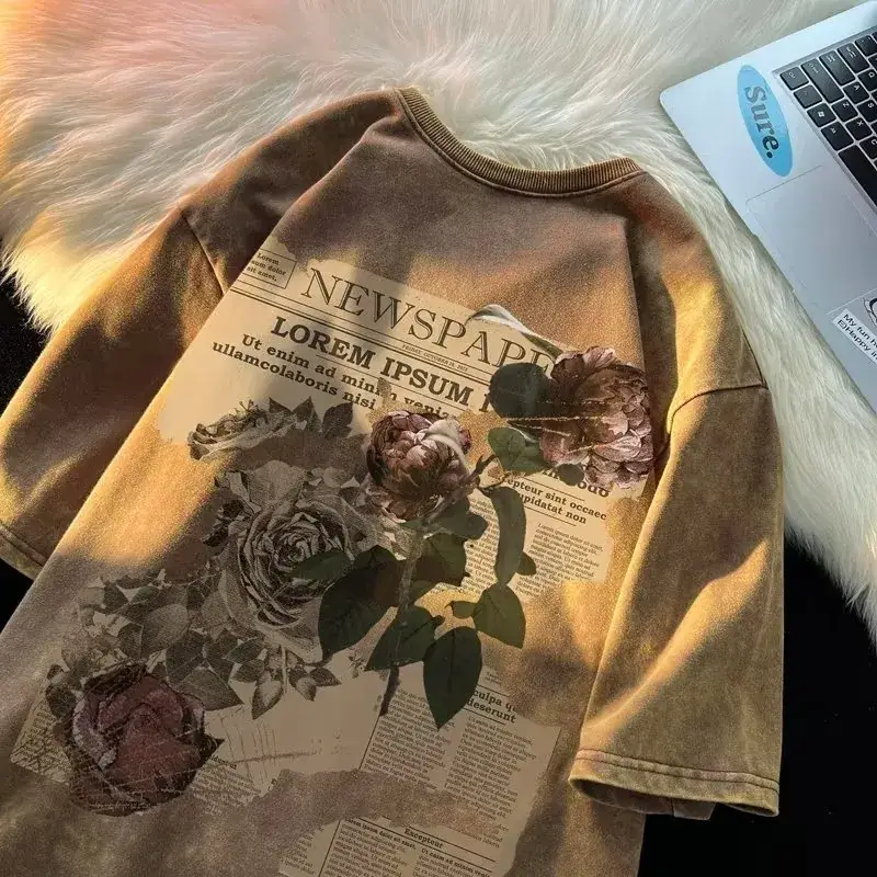 Pink Rose Print Oversized T-Shirt for Men Women - Image 2