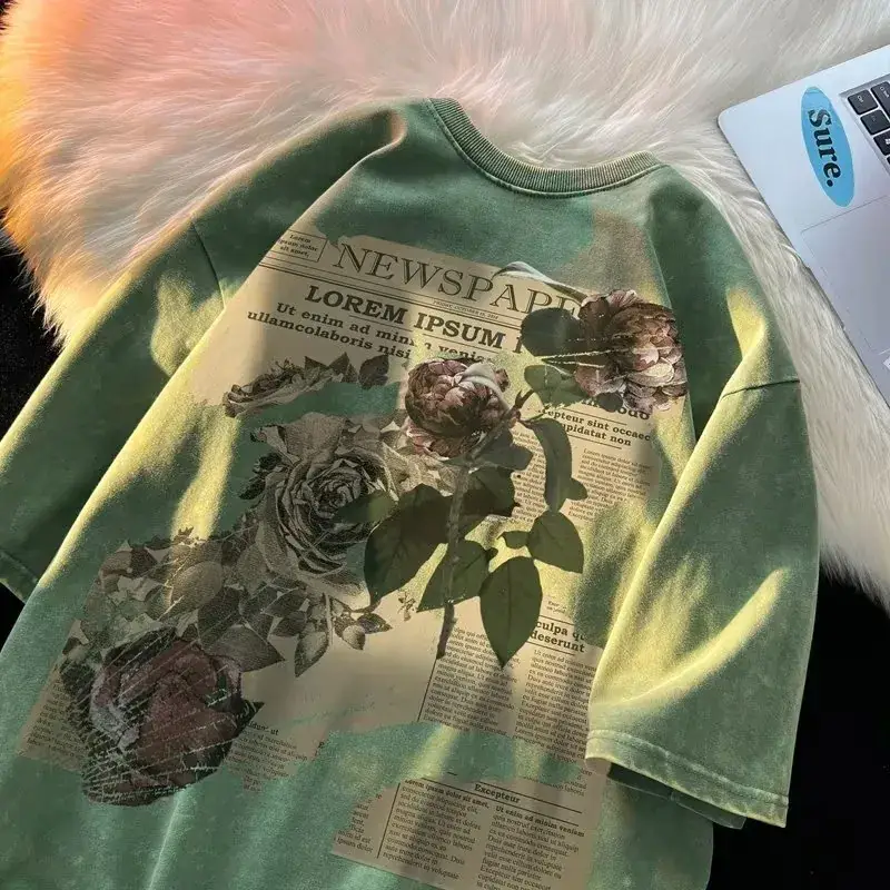 Pink Rose Print Oversized T-Shirt for Men Women - Image 4
