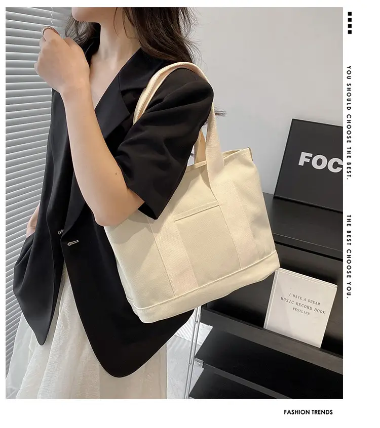 Japanese Ins Canvas Shoulder Bag Women Large Capacity Commuter Tote — feature 1