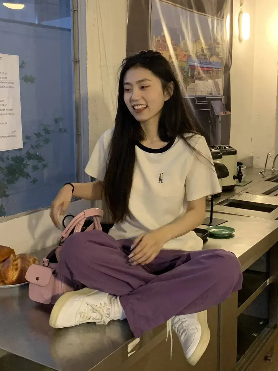 Women Purple Loose T-Shirt Set Summer 2023 - Image 3