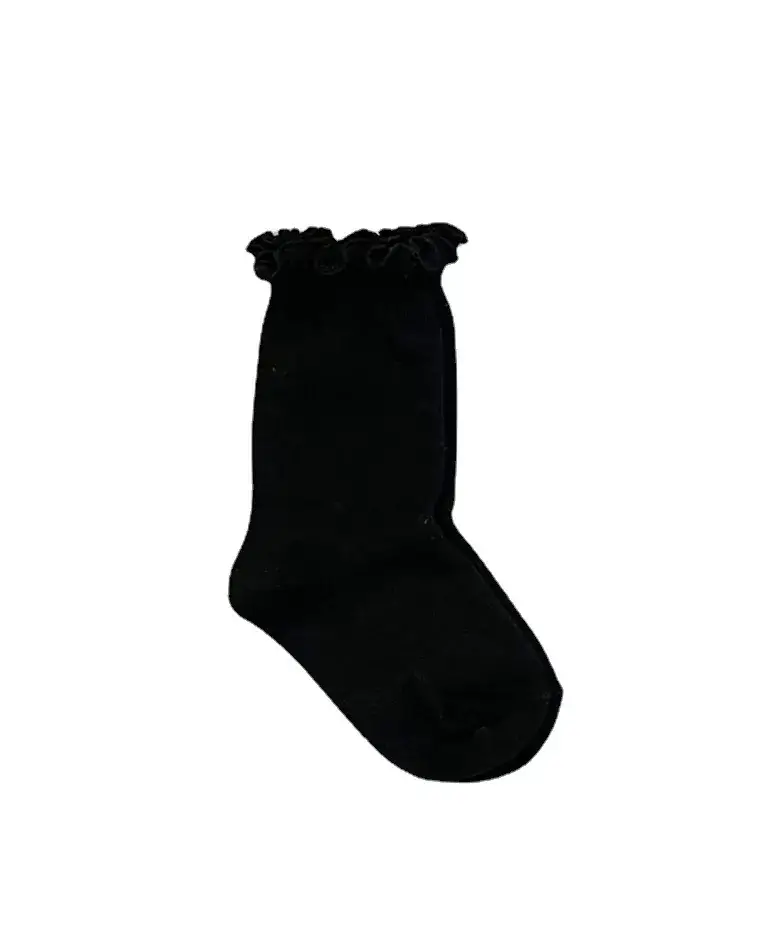 Kids Korean Wave Dot Cherry Lace Socks Black White