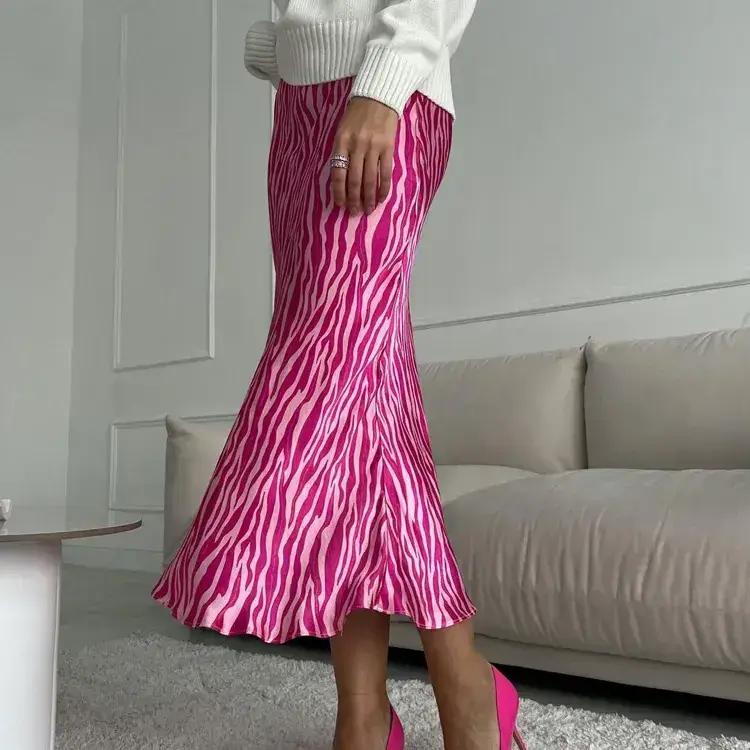 Pink Zebra Print Fishtail Skirt Mid Length Women