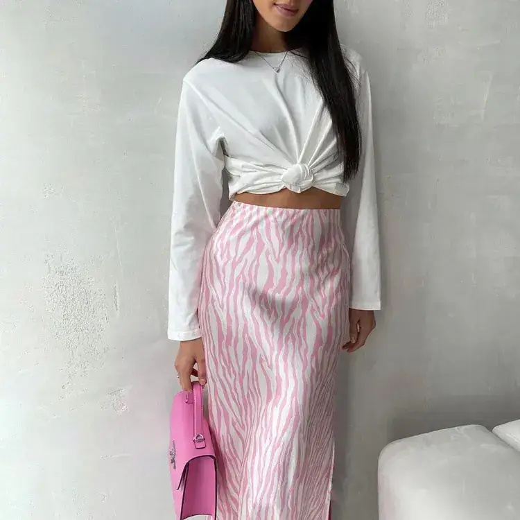 Pink Zebra Print Fishtail Skirt Mid Length Women — feature 11