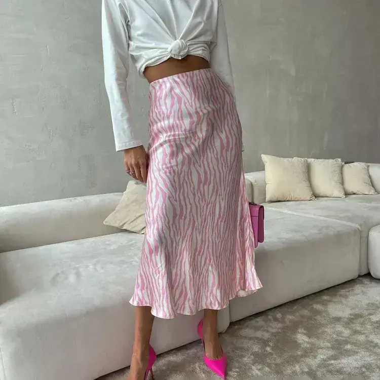 Pink Zebra Print Fishtail Skirt Mid Length Women — feature 13