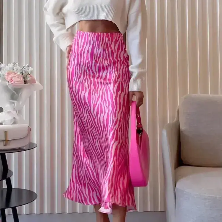 Pink Zebra Print Fishtail Skirt Mid Length Women — feature 15
