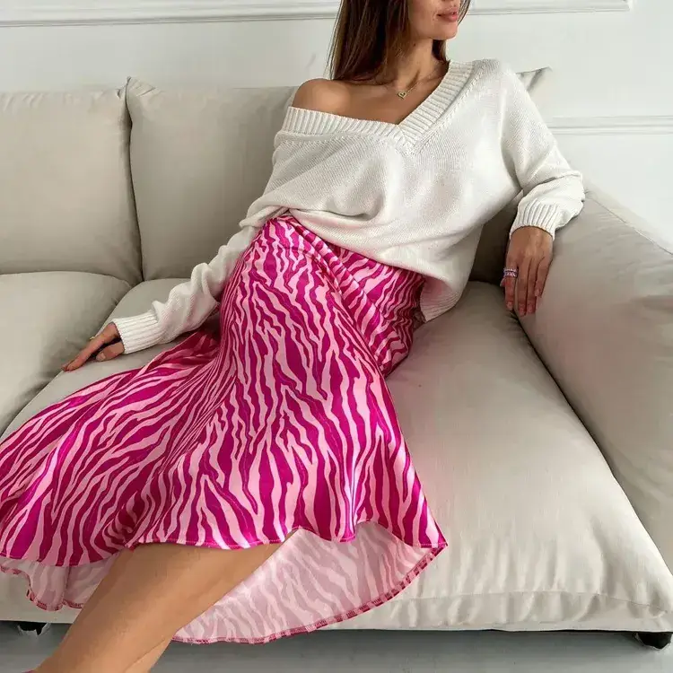 Pink Zebra Print Fishtail Skirt Mid Length Women — feature 3