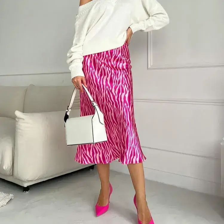 Pink Zebra Print Fishtail Skirt Mid Length Women — feature 5