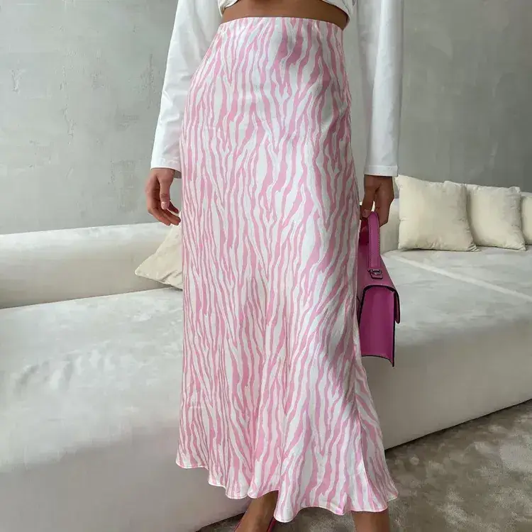 Pink Zebra Print Fishtail Skirt Mid Length Women — feature 7
