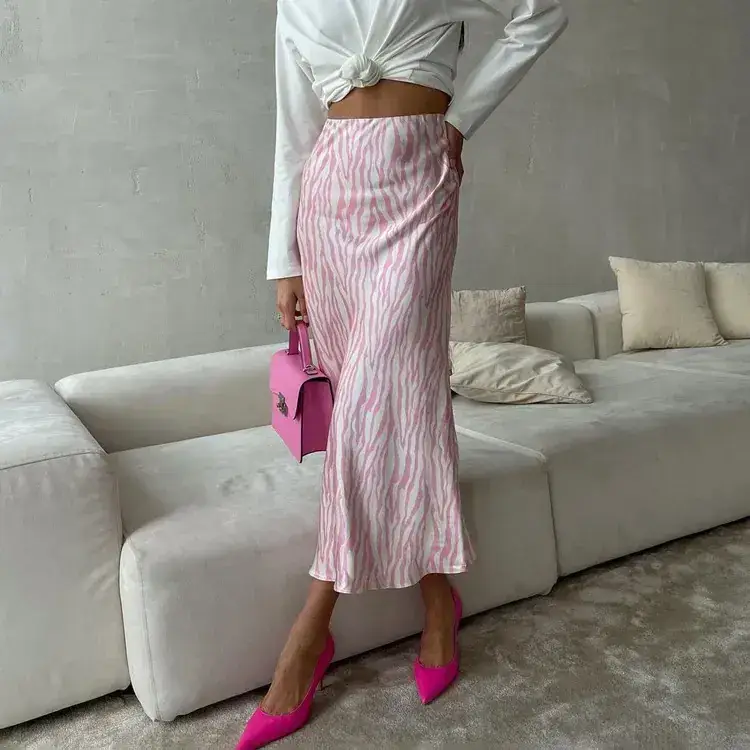 Pink Zebra Print Fishtail Skirt Mid Length Women — feature 8