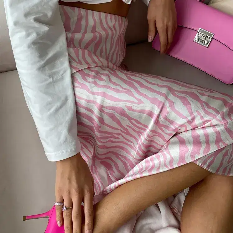 Pink Zebra Print Fishtail Skirt Mid Length Women — feature 9