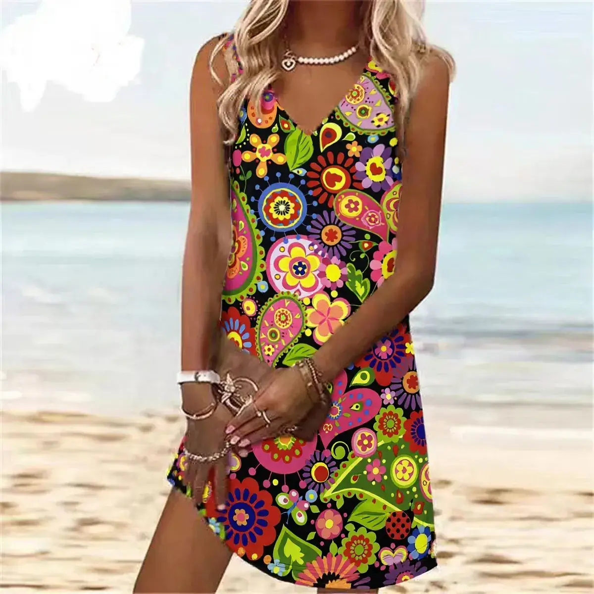 2023 Summer Floral V-Neck V-Shorts Set - Image 4