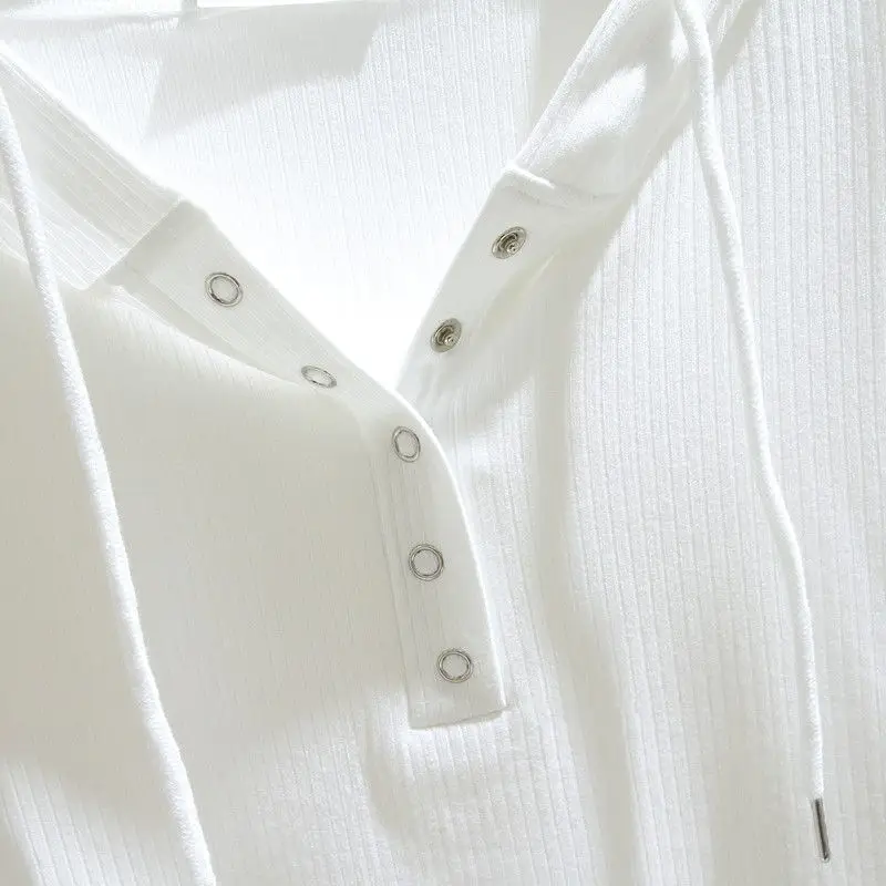 White Hooded T-Shirt Women 2025 Summer Loose Fit — feature 11