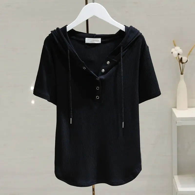 White Hooded T-Shirt Women 2025 Summer Loose Fit — feature 19