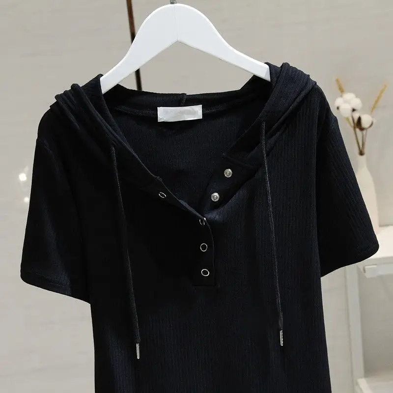 White Hooded T-Shirt Women 2025 Summer Loose Fit — feature 21