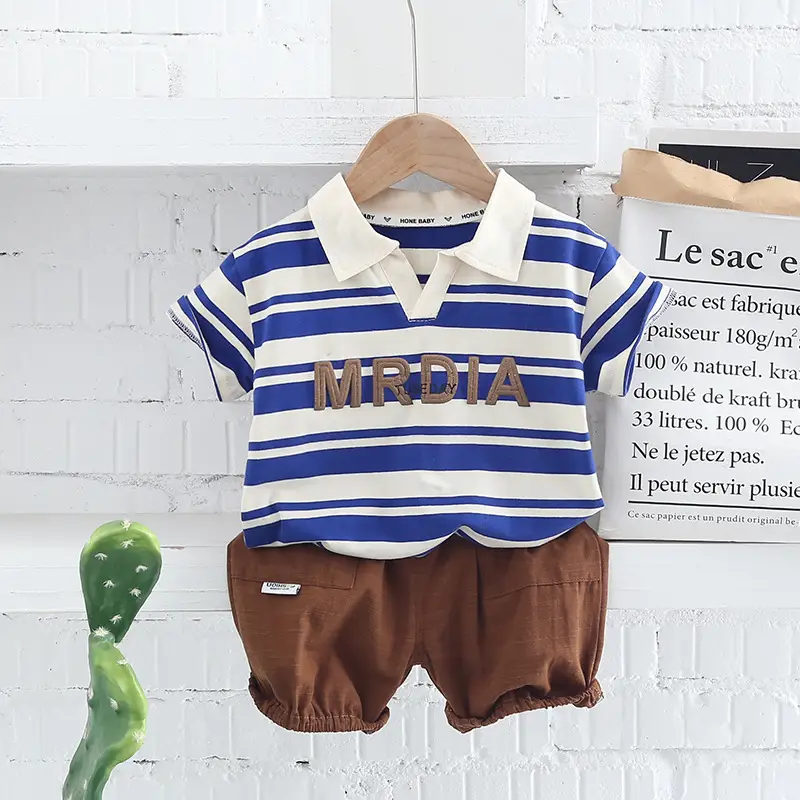 Children Cotton Striped Shorts Suit Summer Boys