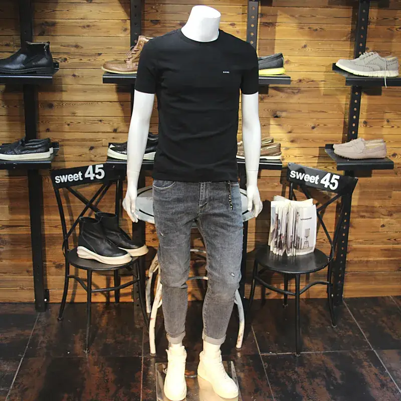 Men Black Slim Fit T-Shirt with Grey Jeans Set - Image 3