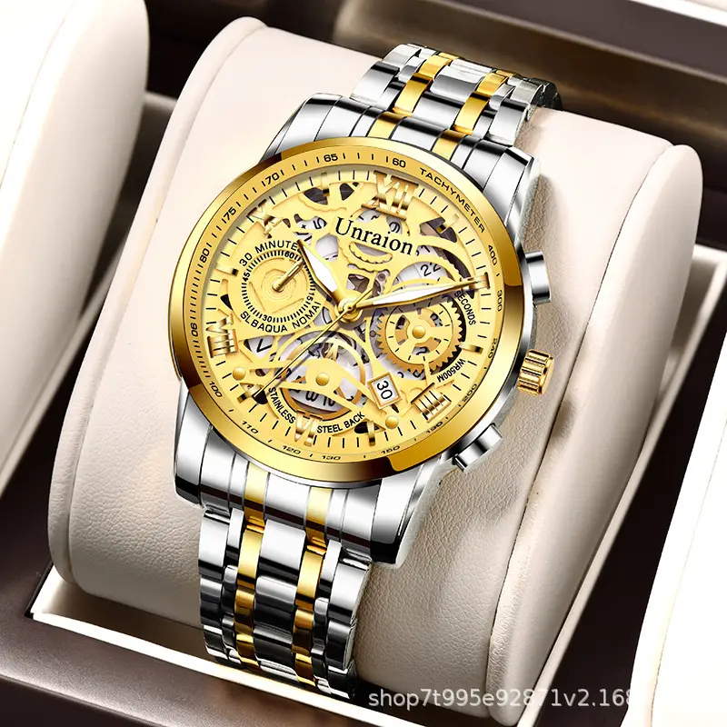 Hollow Quartz Mechanical Men's Watch Gold Luminous - Image 4