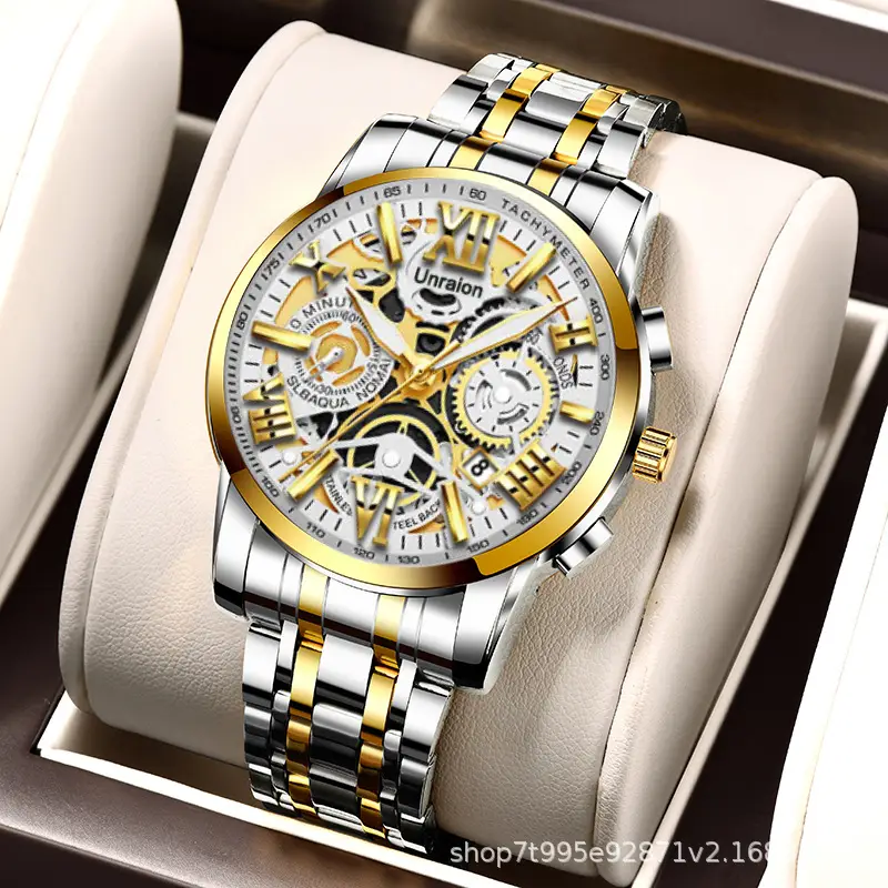 Hollow Quartz Mechanical Men's Watch Gold Luminous - Image 3