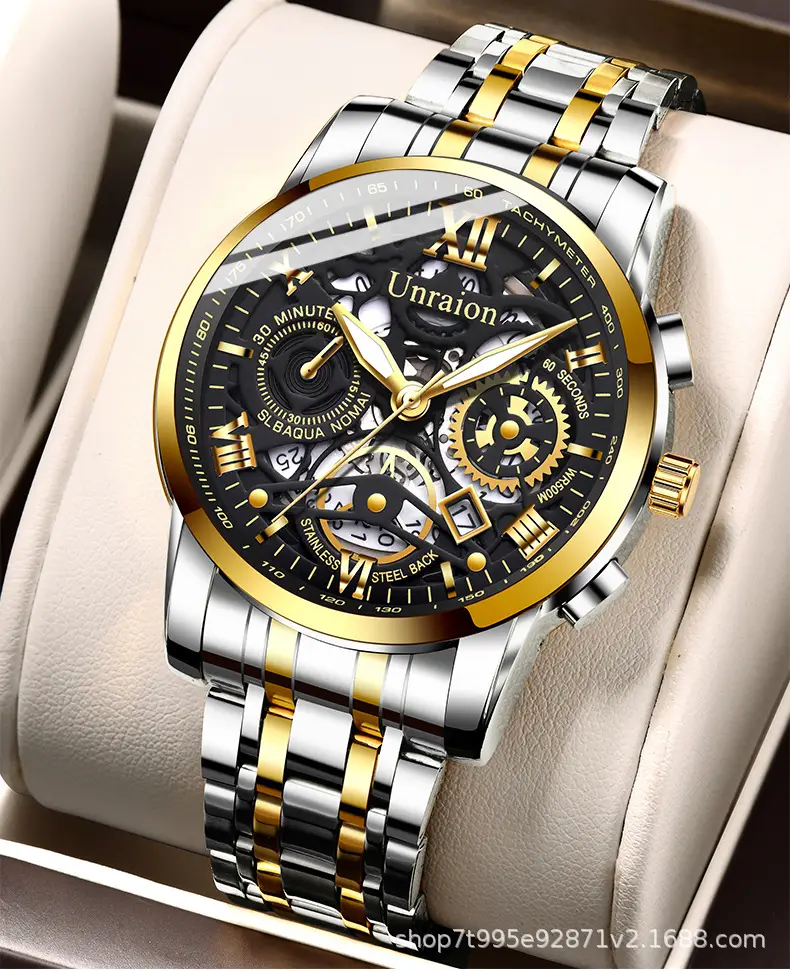 Hollow Quartz Mechanical Men's Watch Gold Luminous — feature 6