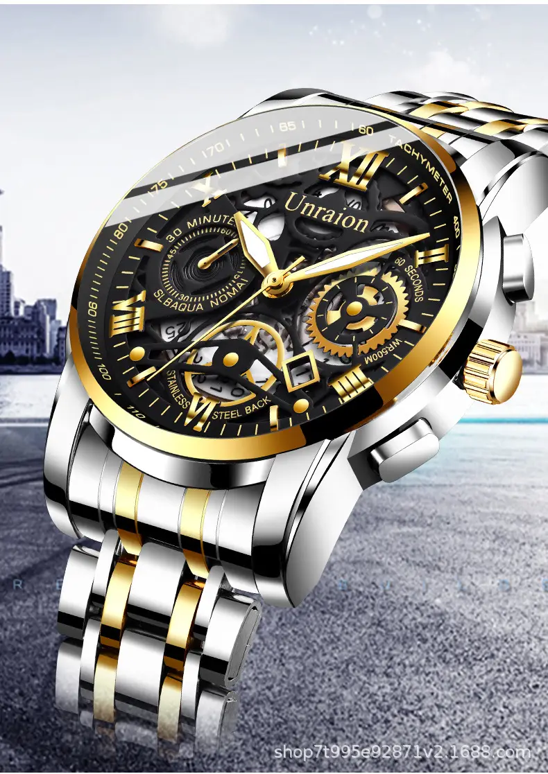 Hollow Quartz Mechanical Men's Watch Gold Luminous — feature 7