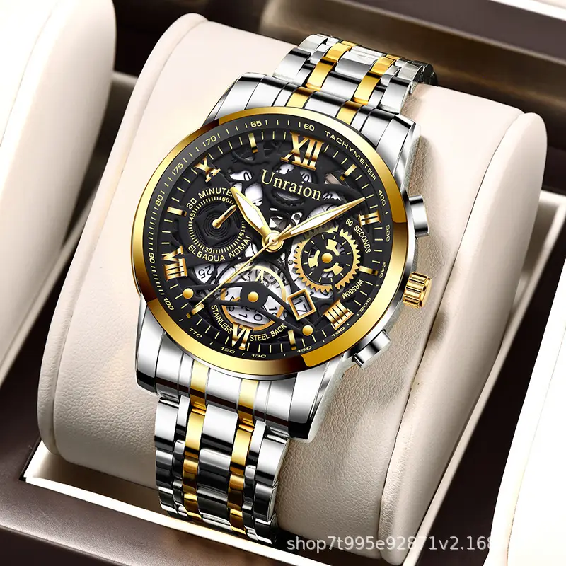 Hollow Quartz Mechanical Men's Watch Gold Luminous - Image 2