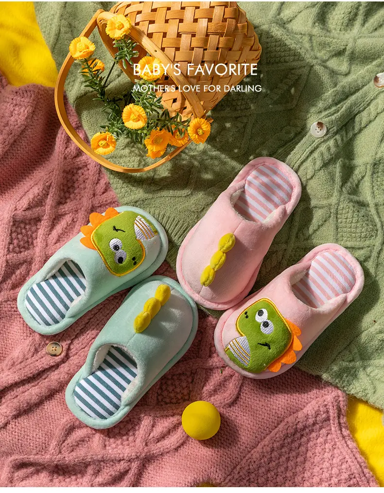 Children's cotton slippers girls' boys' home indoor soft bottom autumn and winter girls' baby cotton slippers — feature 11