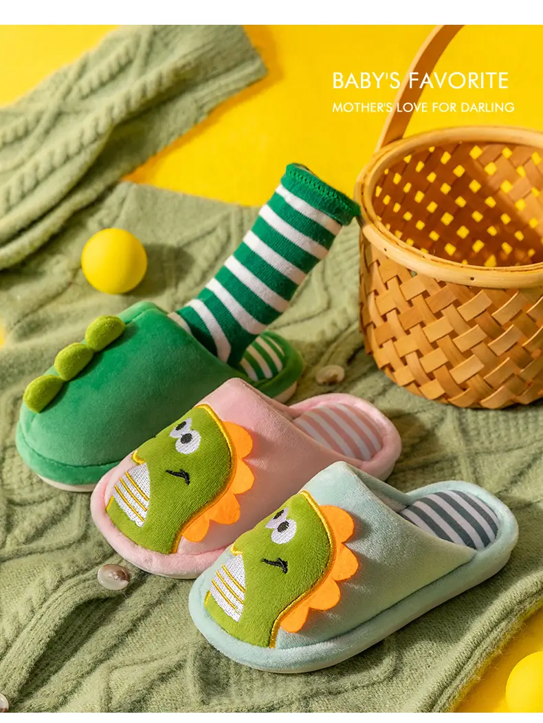 Children's cotton slippers girls' boys' home indoor soft bottom autumn and winter girls' baby cotton slippers — feature 5