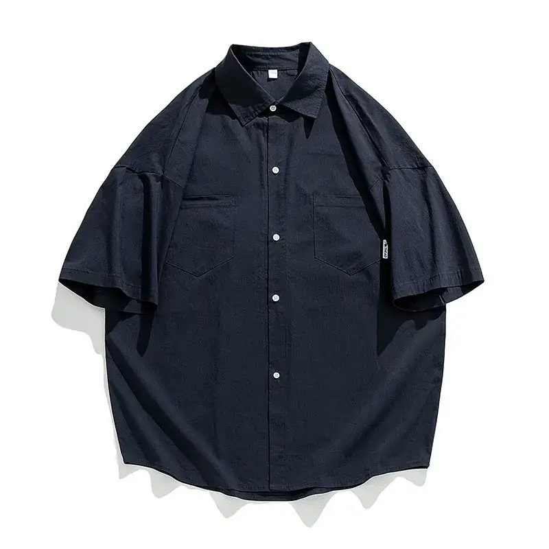Black Button-Down Shirt for Men, 19.9 Inches, Plain Design - Image 3