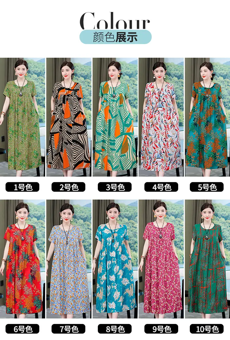 2023 New High-End Floral Cotton Silk Dress Women Summer Elegant Mother Belly Cover Plus Size — feature 10