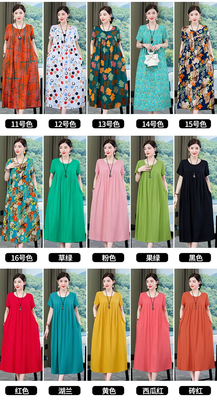 2023 New High-End Floral Cotton Silk Dress Women Summer Elegant Mother Belly Cover Plus Size — feature 11