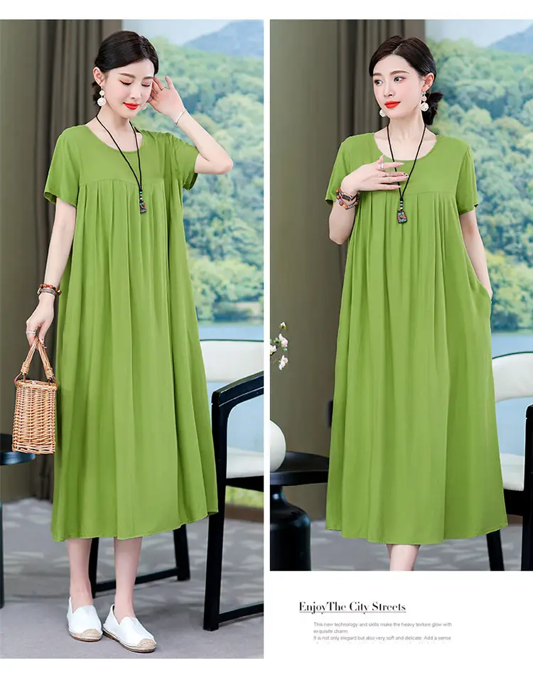 2023 New High-End Floral Cotton Silk Dress Women Summer Elegant Mother Belly Cover Plus Size — feature 30