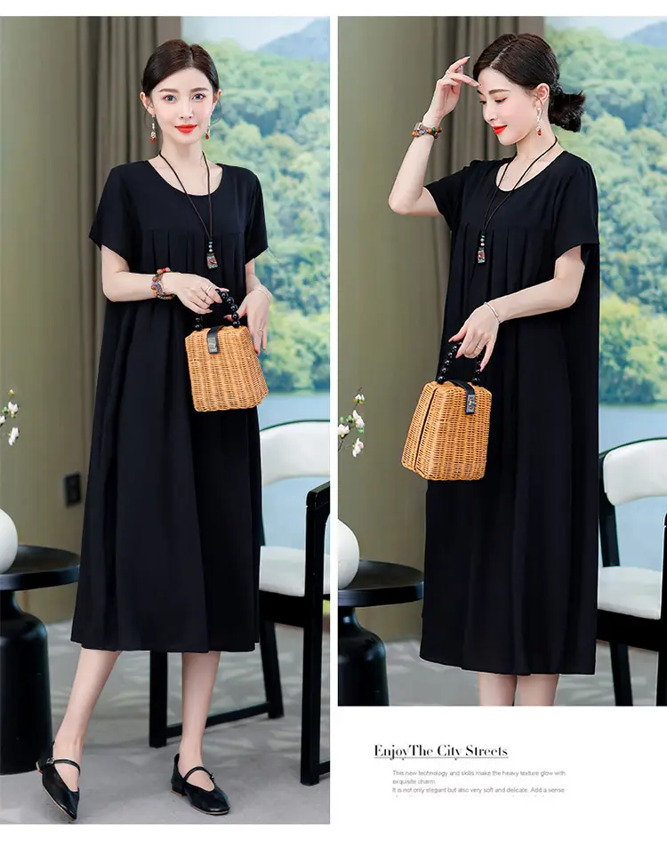 2023 New High-End Floral Cotton Silk Dress Women Summer Elegant Mother Belly Cover Plus Size — feature 31