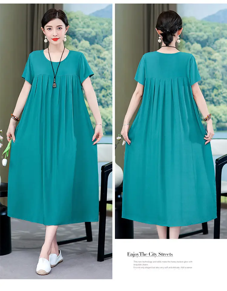 2023 New High-End Floral Cotton Silk Dress Women Summer Elegant Mother Belly Cover Plus Size — feature 33